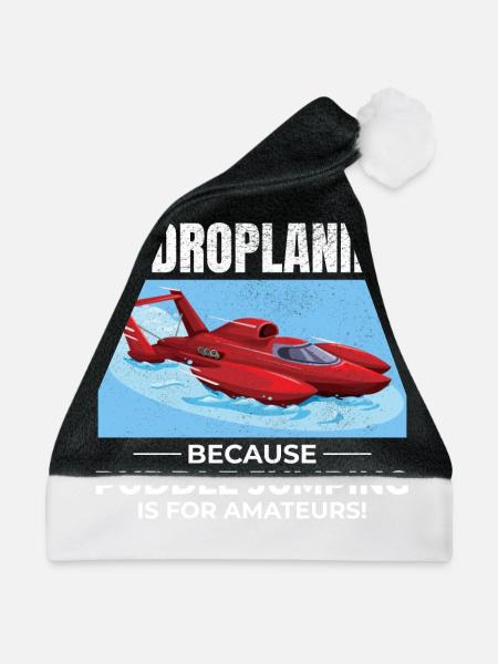 Wasserflugzeug Boot Rennen Humor Pfütze Springen Lustig - Weihnachtsmütze - Schwarz/Weiß - Vorne