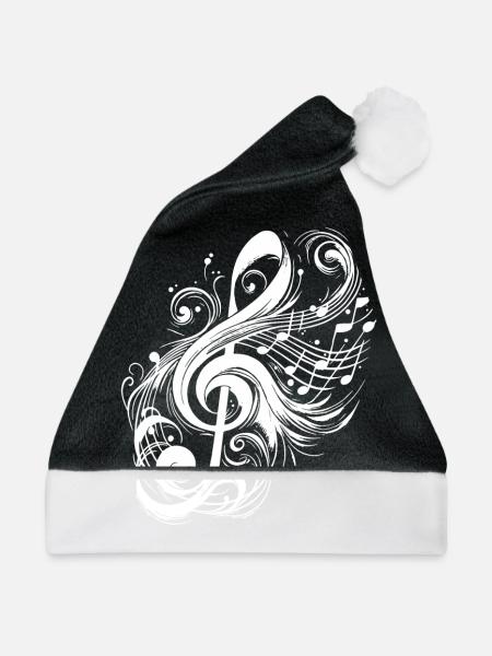 Vintage Musik Notenschlüssel mit wilden Noten - Weihnachtsmütze - Schwarz/Weiß - Vorne