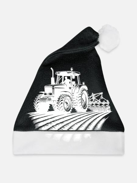 Traktor Feld Schlepper Landmaschinen Feldarbeit - Weihnachtsmütze - Schwarz/Weiß - Vorne