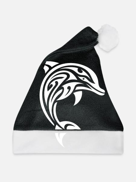 Eleganter Springender Tattoo Tümmler - Weihnachtsmütze - Schwarz/Weiß