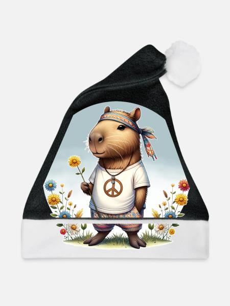 Capybara Hippie Peace - Weihnachtsmütze - Schwarz/Weiß