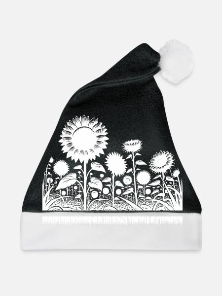 Sonnenblumen auf einem großen Feld - Weihnachtsmütze - Schwarz/Weiß - Vorne