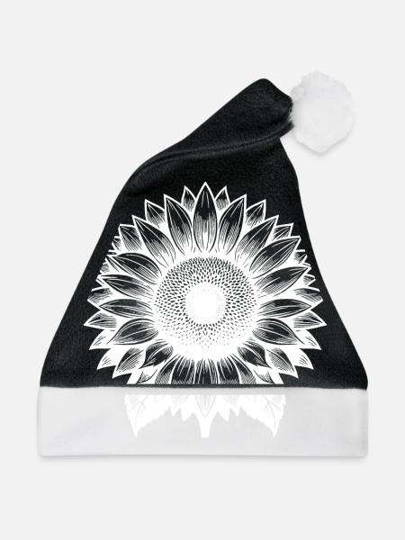 Große blühende Sonnenblume - Weihnachtsmütze - Schwarz/Weiß