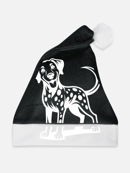 Knuffiger Dalmatiner Hund Lustiger Vierbeiner - Weihnachtsmütze - Schwarz/Weiß - Vorne