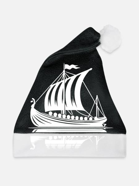 Starkes Wikinger Drachenboot mit Segel - Weihnachtsmütze - Schwarz/Weiß - Vorne