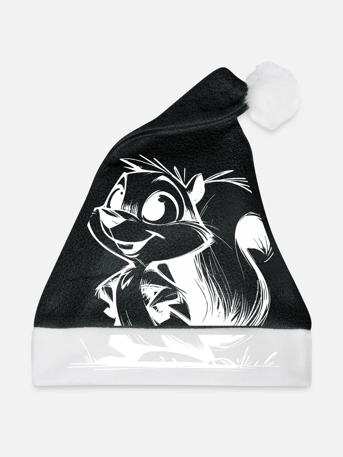 Putziges Eichhörnchen Bleistift Zeichnung - Weihnachtsmütze - Schwarz/Weiß - Vorne