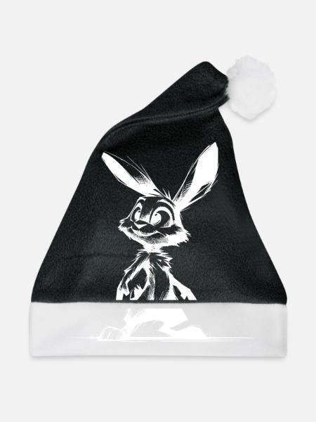 Häschen mit großen Augen und Ohren - Weihnachtsmütze - Schwarz/Weiß - Vorne