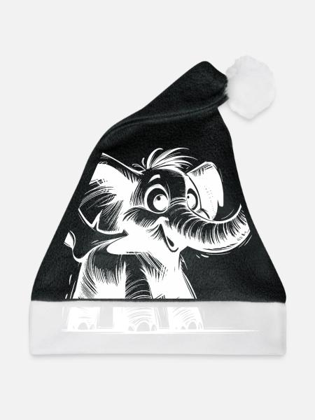 Elefanten Baby mit riesigem Rüssel - Weihnachtsmütze - Schwarz/Weiß - Vorne