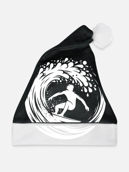 Wellen Surfboard und Surfer im Wellen Tunnel - Weihnachtsmütze - Schwarz/Weiß