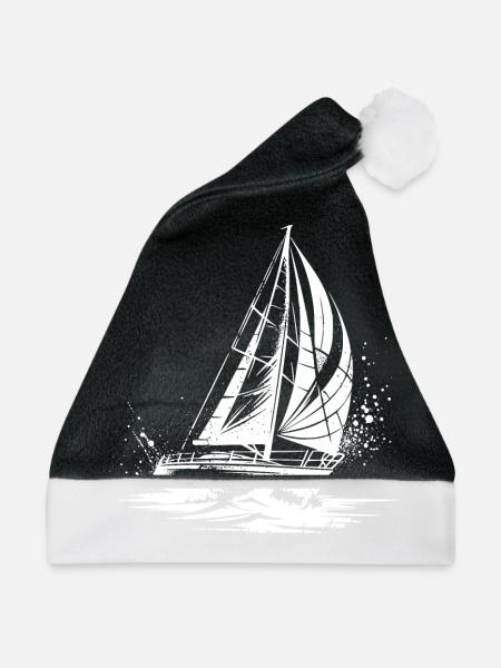 Elegants Segelboot unter Segel Splash Wellengang - Weihnachtsmütze - Schwarz/Weiß - Vorne