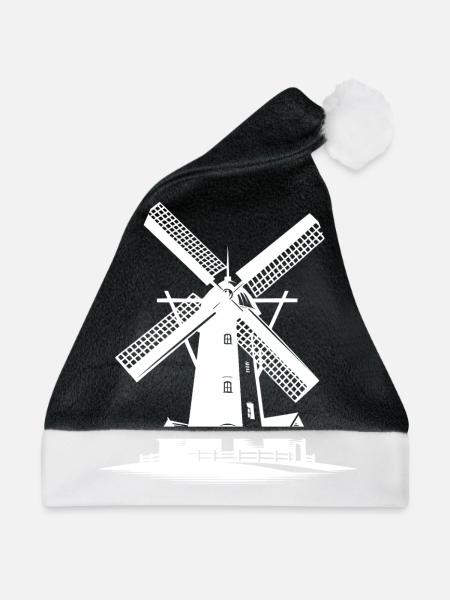Niederländische Weizen Windmühle für Getreide Mehl - Weihnachtsmütze - Schwarz/Weiß - Vorne