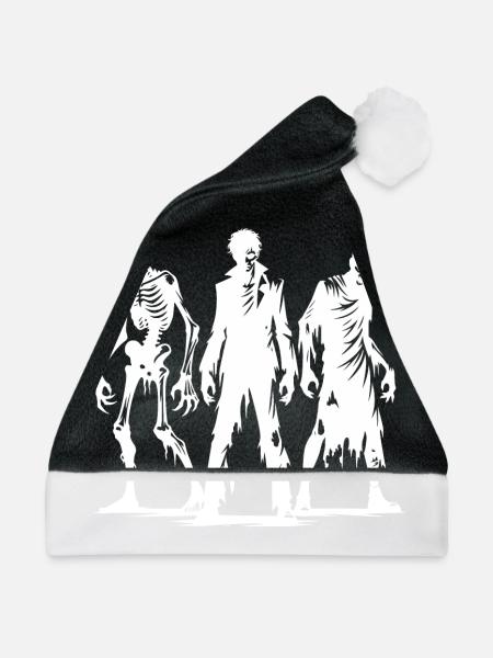 Schaurig Gruselige Halloween Zombie Gruppe - Weihnachtsmütze - Schwarz/Weiß - Vorne