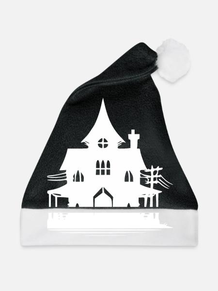 Altes verlassenes Halloween Geisterhaus - Weihnachtsmütze - Schwarz/Weiß - Vorne