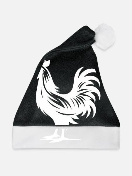 Putziger Hahn Rassehahn großem Gefieder - Weihnachtsmütze - Schwarz/Weiß - Vorne