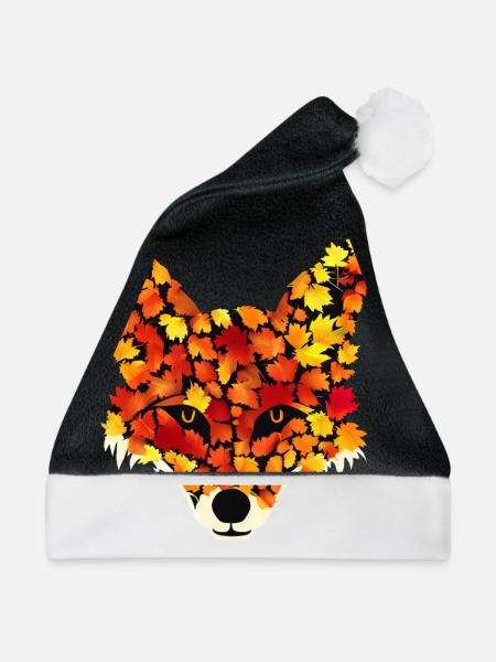 Fuchs aus Herbstblättern - Weihnachtsmütze - Schwarz/Weiß