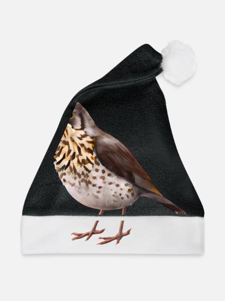 Drossel Vogel - Weihnachtsmütze - Schwarz/Weiß - Vorne
