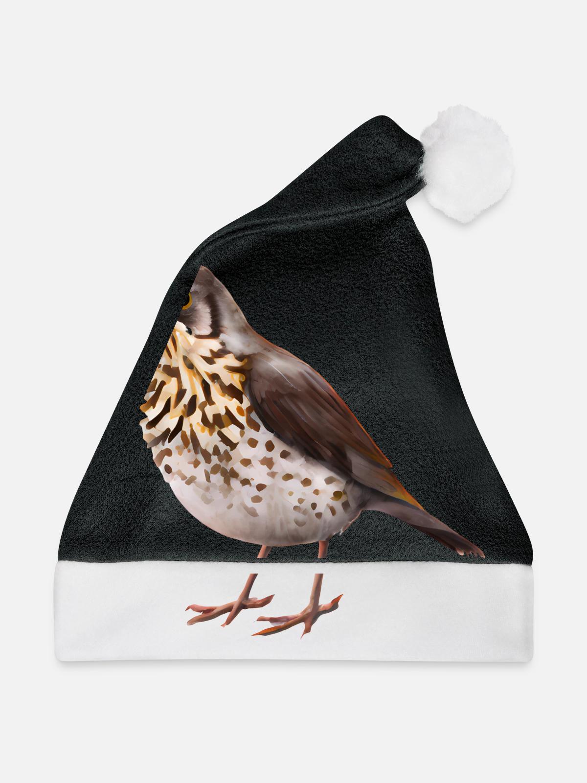 Drossel Vogel - Weihnachtsmütze - Schwarz/Weiß - Vorne