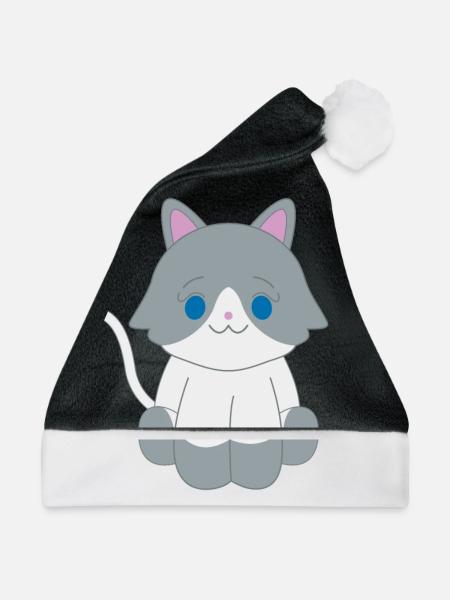 Graue und weiße Katze - Weihnachtsmütze - Schwarz/Weiß