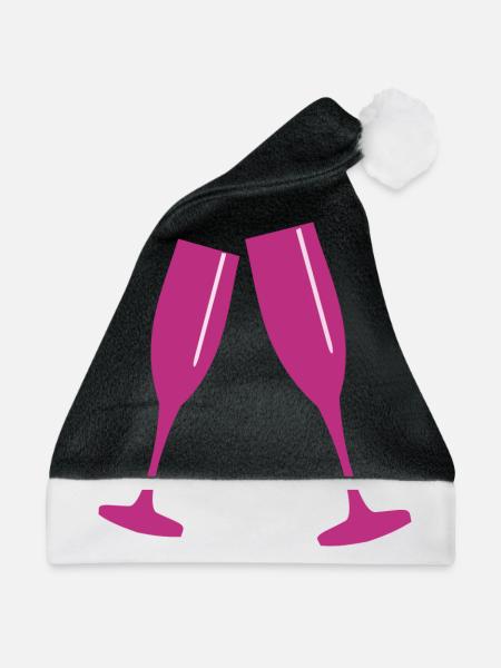 Sektglas - Weihnachtsmütze - Schwarz/Weiß