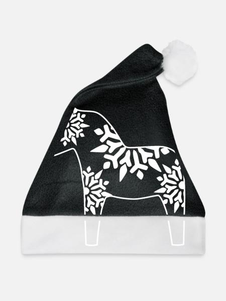 Dalahorse Iceflowers | Holzpferd Schwedisch - Weihnachtsmütze - Schwarz/Weiß