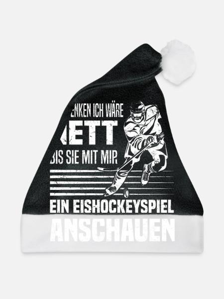 Eishockeyspiel Eishockey Hockey Eishockeyspieler - Weihnachtsmütze - Schwarz/Weiß - Vorne