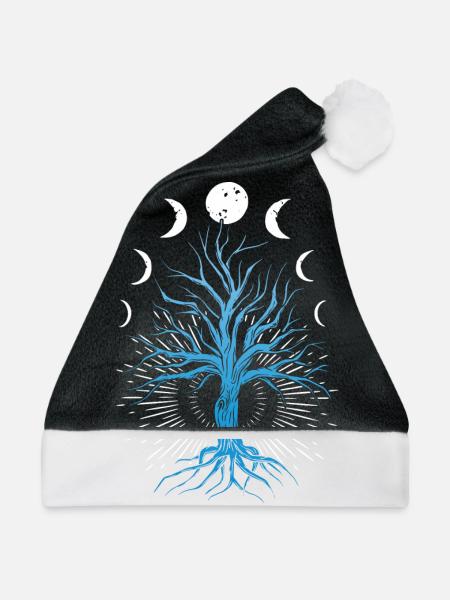 Mondphasen Hexerei-Hexen-Baum Des Lebens - Weihnachtsmütze - Schwarz/Weiß - Vorne