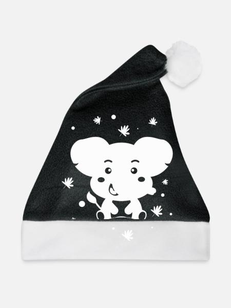 kleiner Elefant - Zootiere - Tierfreund - Weihnachtsmütze - Schwarz/Weiß - Vorne