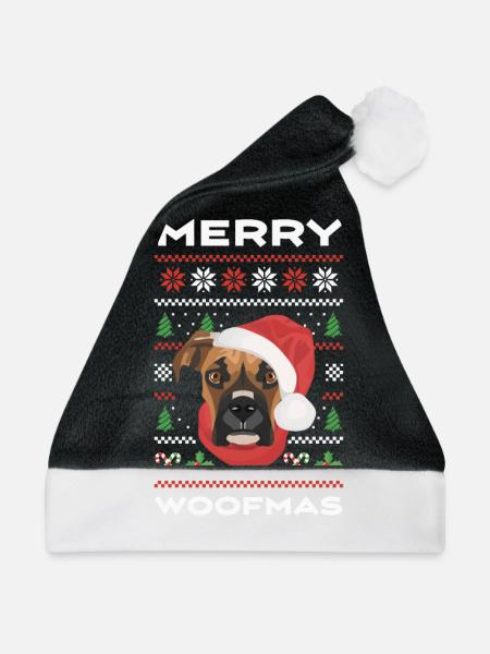 Boxer Frohe Weihnachten - Weihnachtsmütze - Schwarz/Weiß