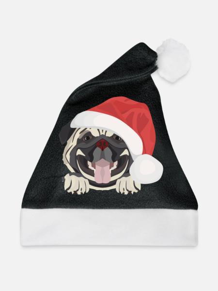Mops Frohe Weihnachten - Weihnachtsmütze - Schwarz/Weiß