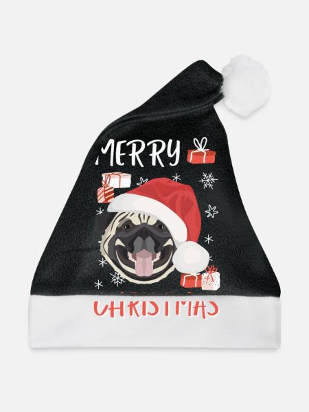 Mops Frohe Weihnachten - Weihnachtsmütze - Schwarz/Weiß