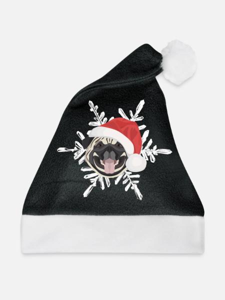 Mops Frohe Weihnachten - Weihnachtsmütze - Schwarz/Weiß