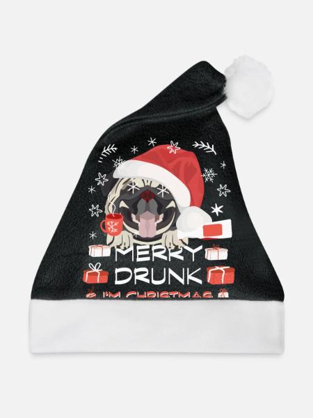 Mops Weihnachtsmarkt - Weihnachtsmütze - Schwarz/Weiß