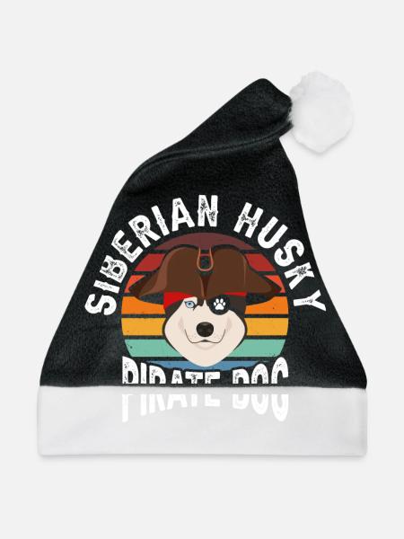 Siberian Husky Pirate Dog - Weihnachtsmütze - Schwarz/Weiß - Vorne