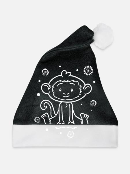 kleiner lustiger Baby Affe - Weihnachtsmütze - Schwarz/Weiß
