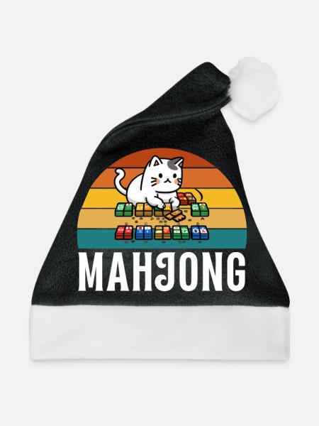 Cats Playing Mahjong - Weihnachtsmütze - Schwarz/Weiß - Vorne