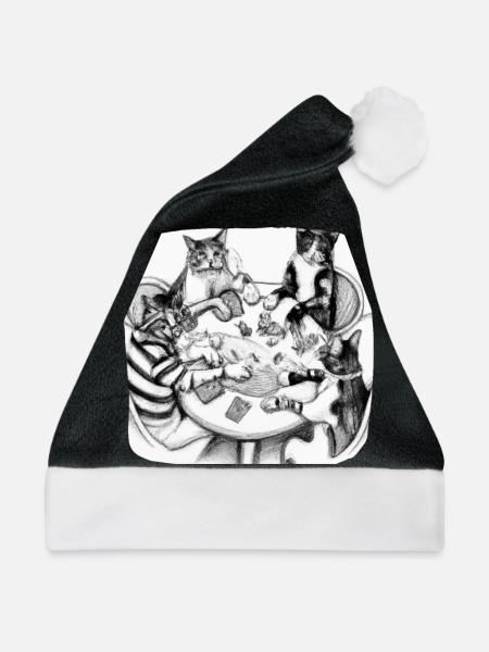 Cats Playing Cards - Weihnachtsmütze - Schwarz/Weiß - Vorne
