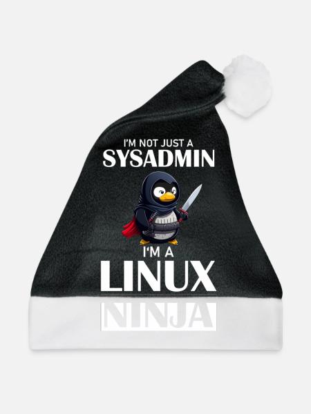 Linux Ninja I'm not a SysAdmin Tux Ninja Wizzard - Weihnachtsmütze - Schwarz/Weiß - Vorne