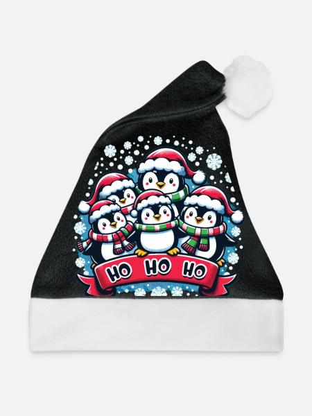 Ho Ho Ho Weihnachtsmütze Pinguine - Weihnachtsmütze - Schwarz/Weiß