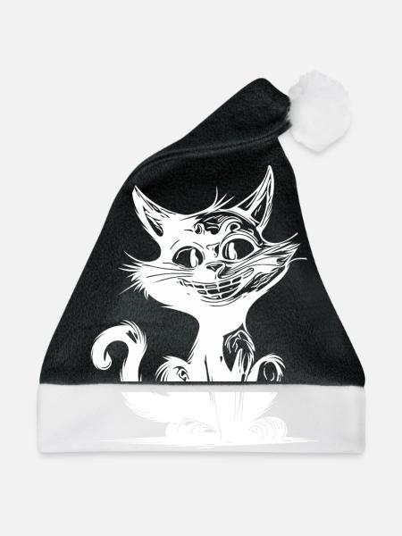 Freche Haustier Katze grinsender Kater Hauskatze - Weihnachtsmütze - Schwarz/Weiß - Vorne
