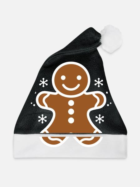 Lebkuchenmann - Weihnachtsmütze - Schwarz/Weiß - Vorne