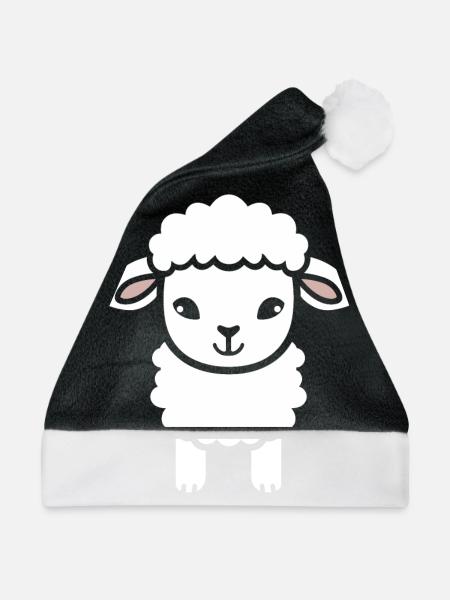 Baby Schaf Kleines Mutterschaf - Weihnachtsmütze - Schwarz/Weiß - Vorne