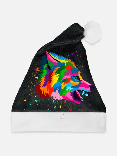 Wütender Wolfskopf - Weihnachtsmütze - Schwarz/Weiß