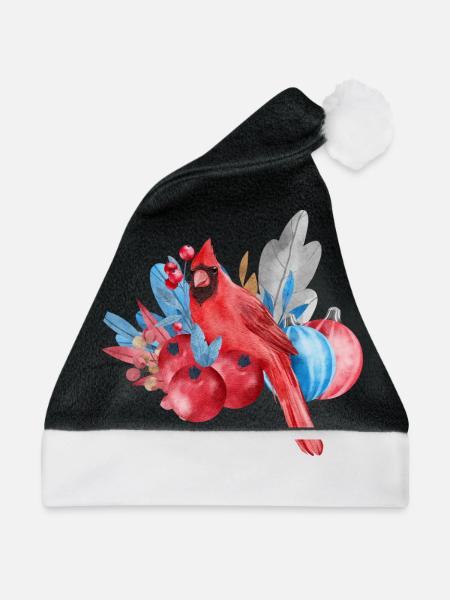 Roter Kardinal und Weihnachtsschmuck - Weihnachtsmütze - Schwarz/Weiß