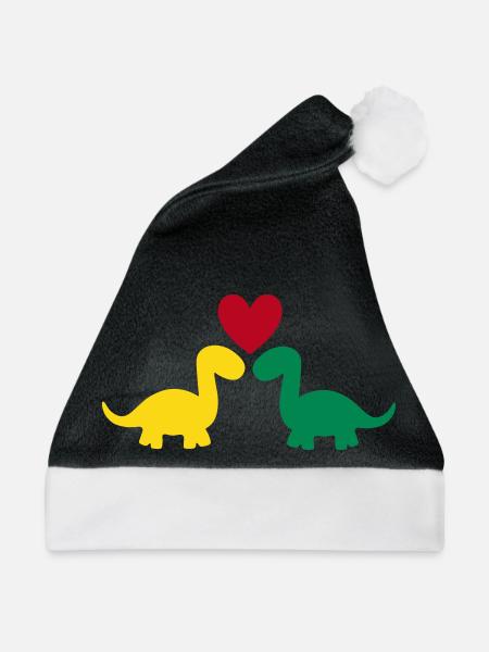 Zwei Brontosaurier und ein Herz - Weihnachtsmütze - Schwarz/Weiß
