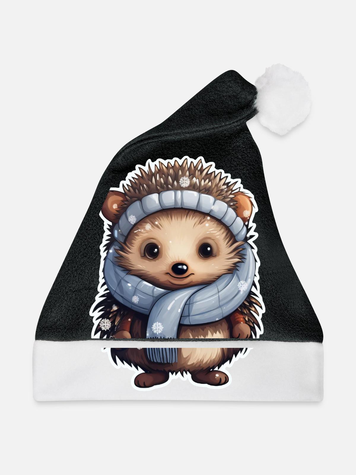 Winterlicher Igel - Weihnachtsmütze - Schwarz/Weiß - Vorne
