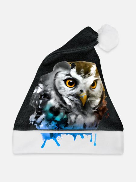Bunte Eule - Weihnachtsmütze - Schwarz/Weiß - Vorne