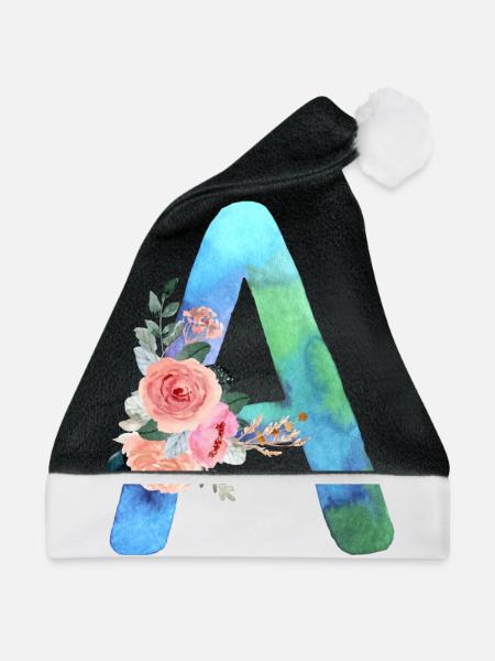 Buchstabe A Aquarell - Weihnachtsmütze - Schwarz/Weiß