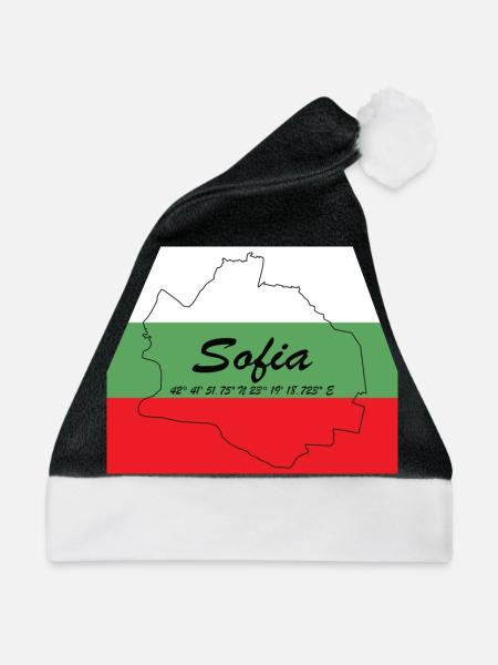Sofia - Hauptstadt mit GPS & Flagge - Weihnachtsmütze - Schwarz/Weiß