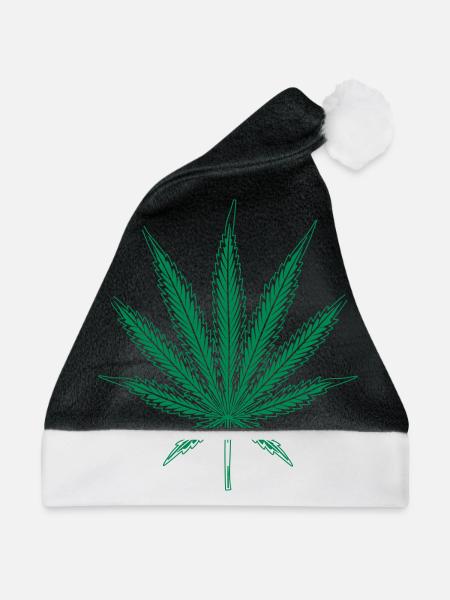 Hanf Blatt mit vielen Details - Weihnachtsmütze - Schwarz/Weiß - Vorne