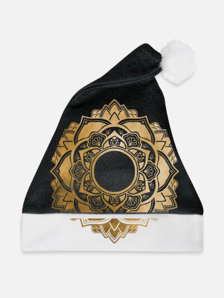 Mandala No.4 Gold - Weihnachtsmütze - Schwarz/Weiß - Vorne